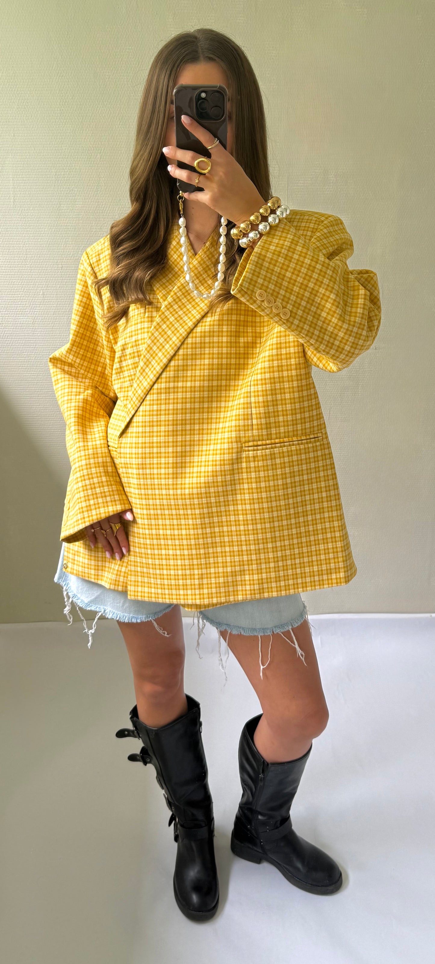 Oversized blazer geel geruit