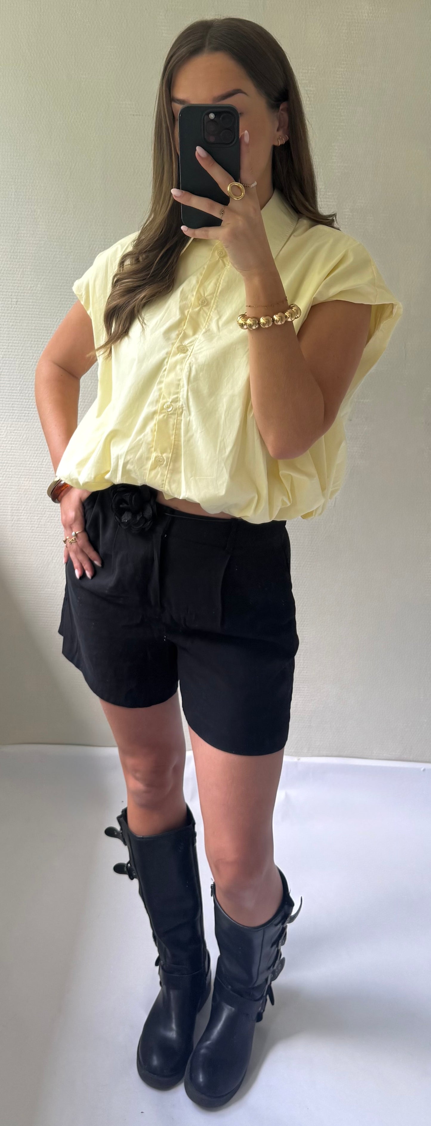 Cropped blouse geel