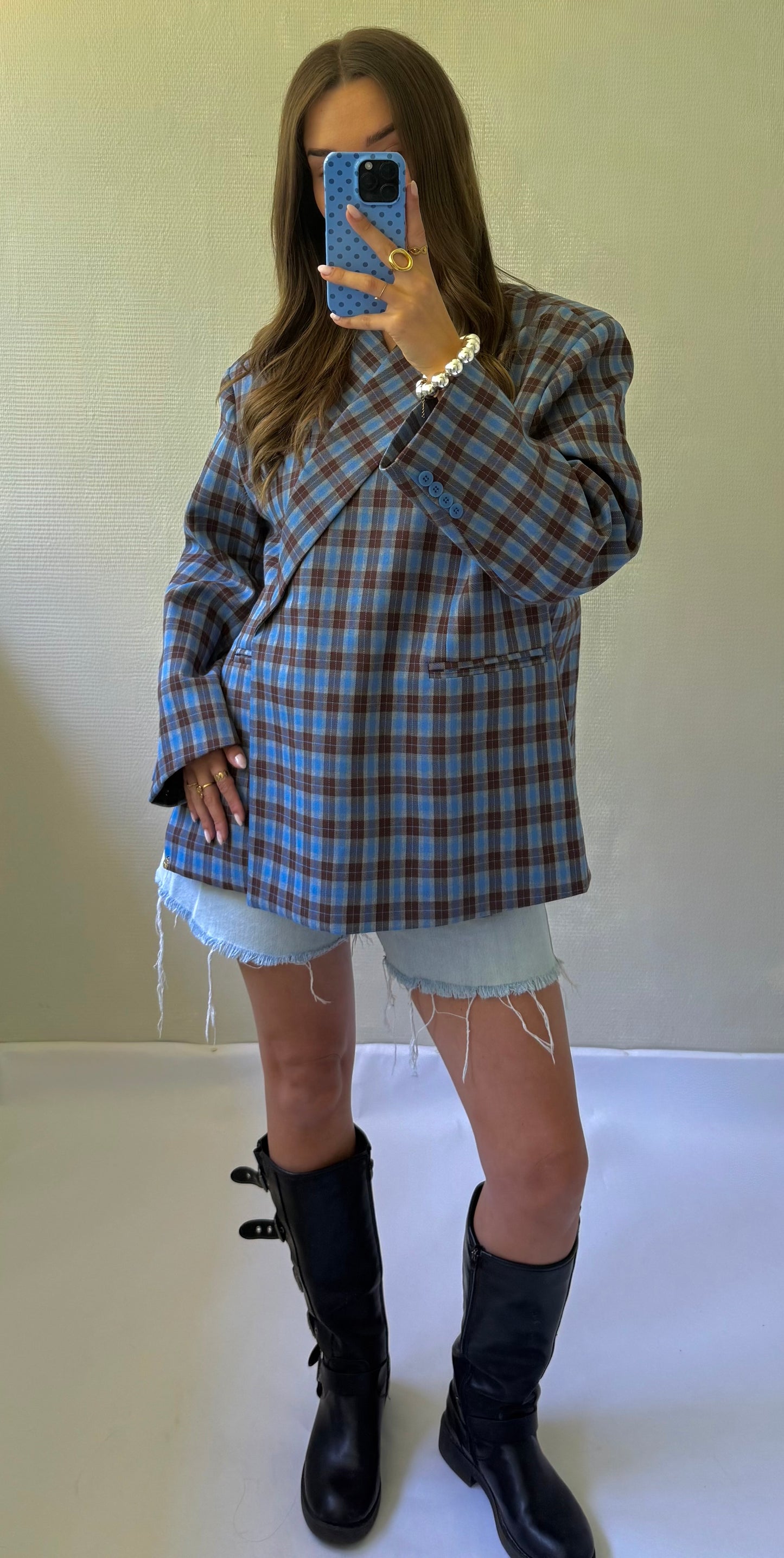 Oversized blazer blauw geruit