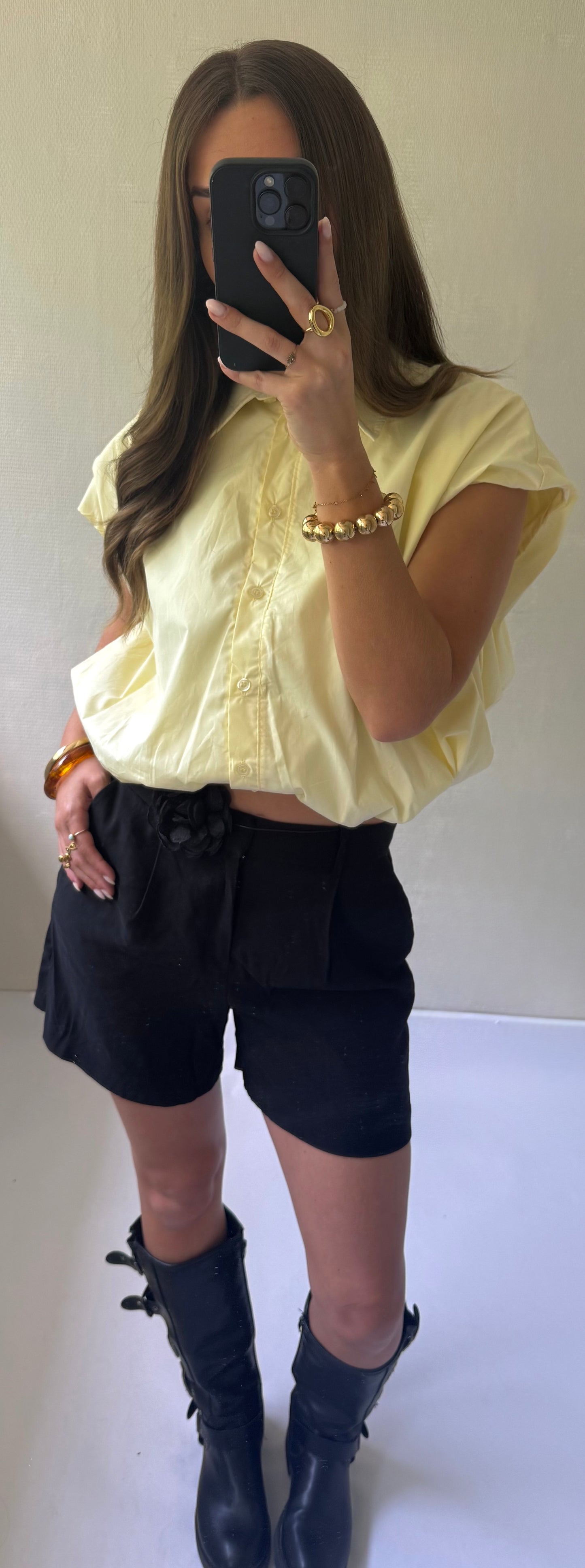 Cropped blouse geel