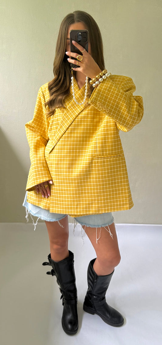 Oversized blazer geel geruit