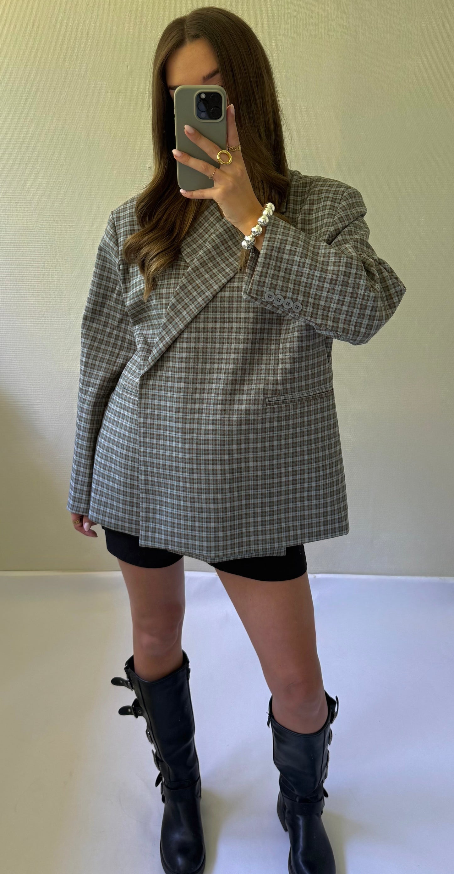 Oversized blazer blauw/bruin